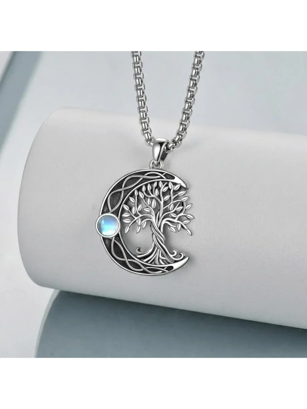 Women's Blue sterling Silver Abalone Knot Pendant Tree Of Life Necklace